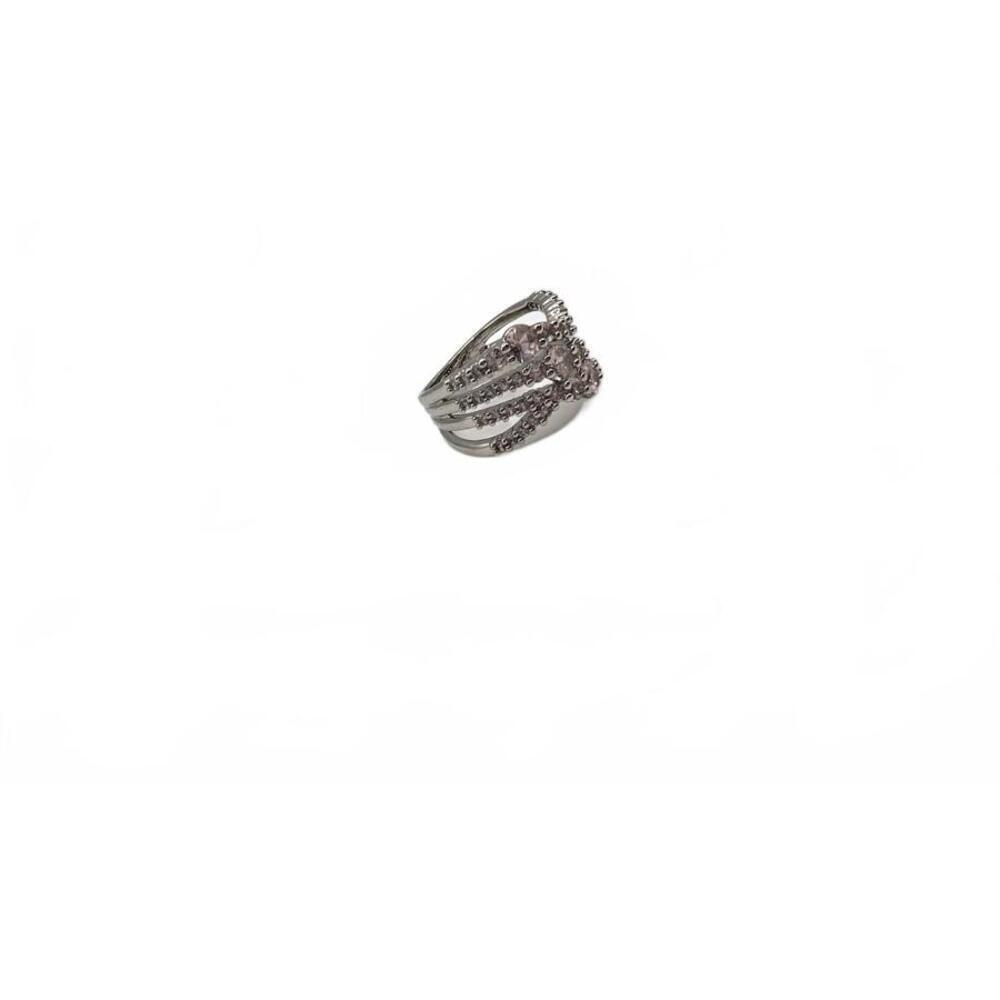 Silver Tone Multi-Row Crystal Accent Ring Size 6 - Picture 2 of 9